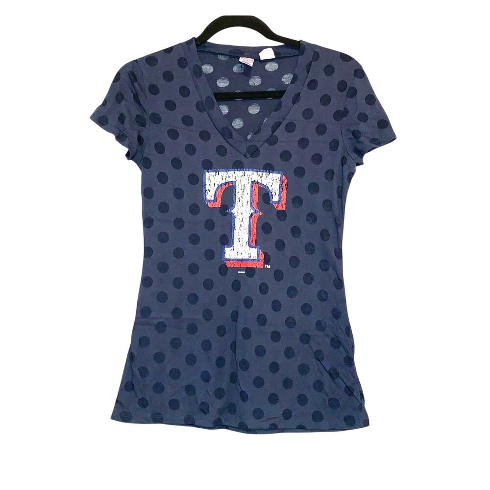 Texas Rangers Navy Polka Dot V Neck Tee Shirt
